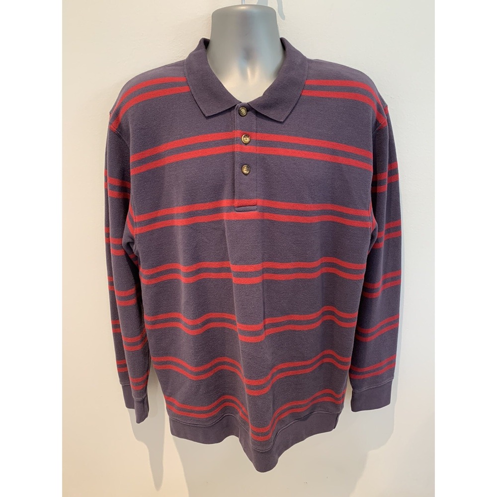 Orvis Sport Traditions Sz L Men's Sweater 3 Button Rn70534 Striped Purple &‎ Red